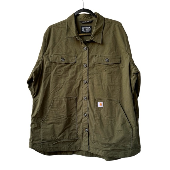 Women Carhartt Loose Fit Midweight Twill Long-Sleeve Jersey-Lined Shirt … - Picture 3 of 10